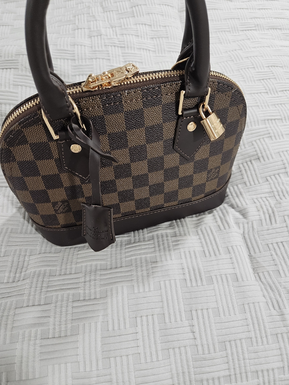 Brown Checkered Dome Satchel Fashion Bag - Picture 9 of 14